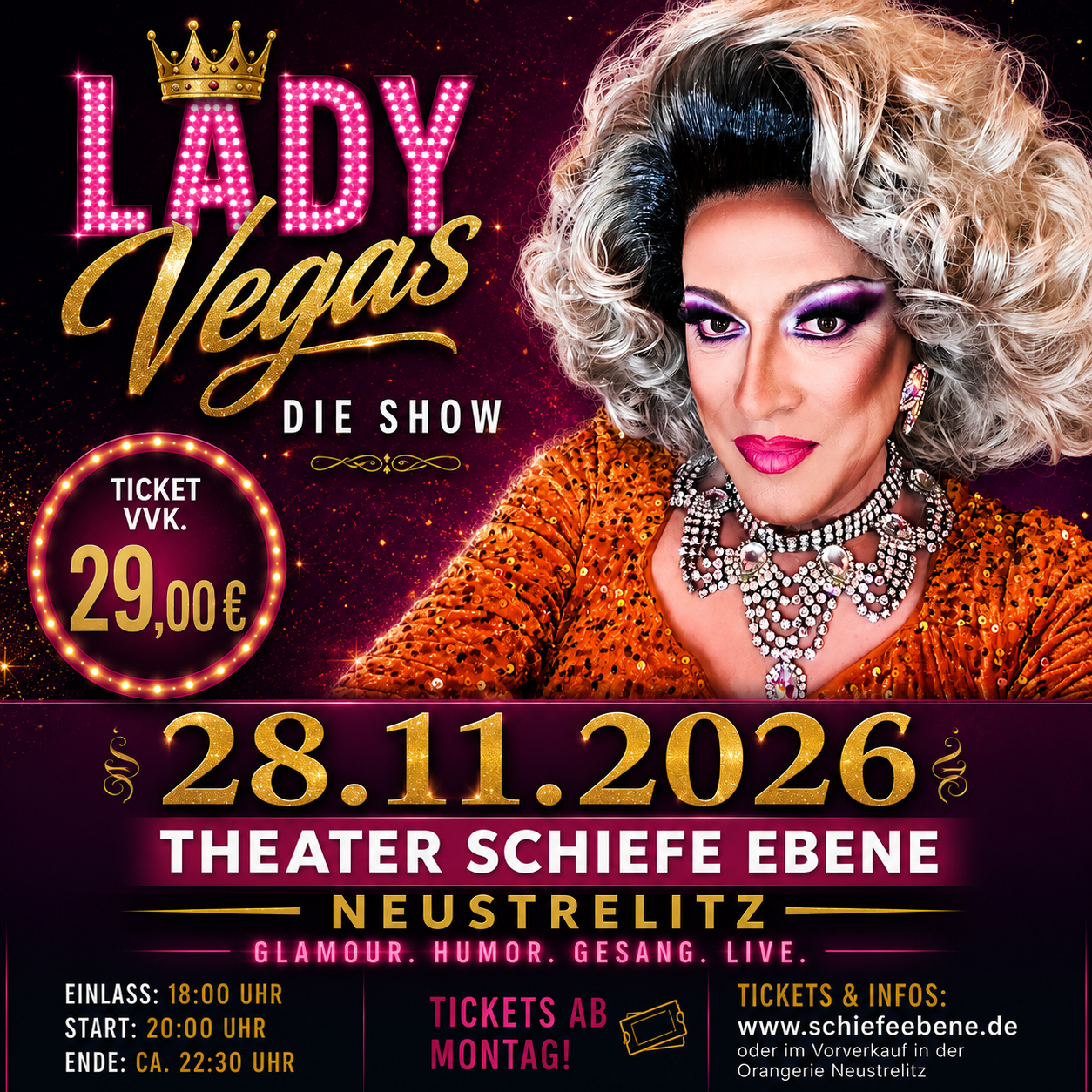 Lady Vegas – Die Show am 28. November 2026 im Theater Schiefe Ebene Neustrelitz