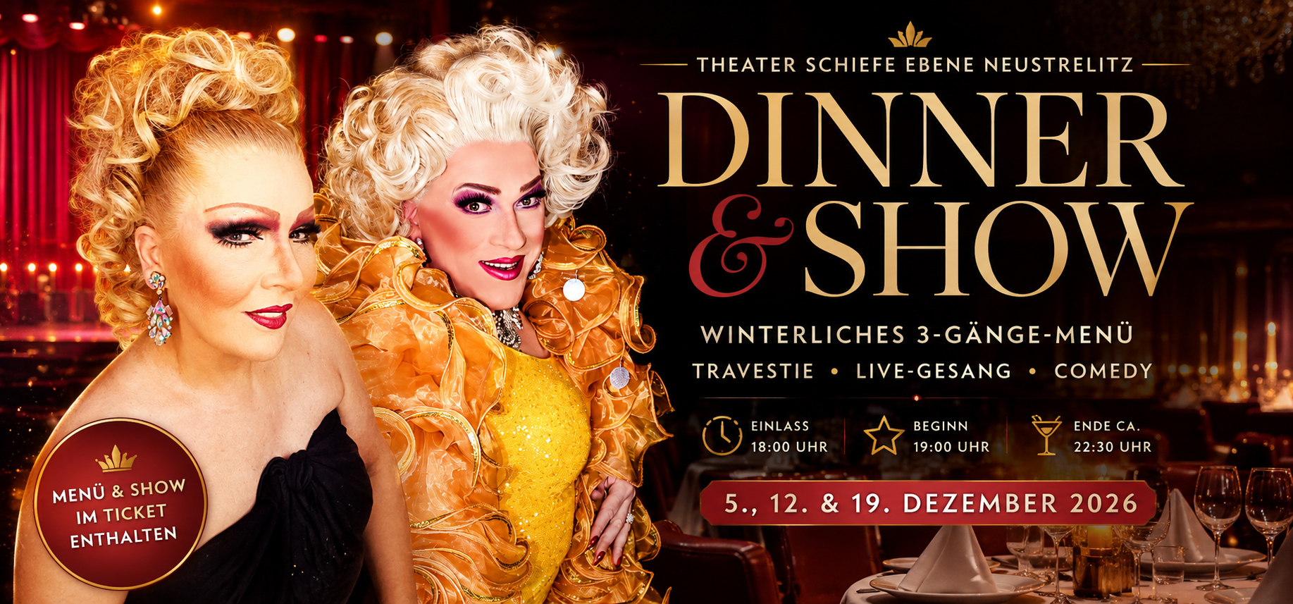Dinner und Show im Theater Schiefe Ebene Neustrelitz